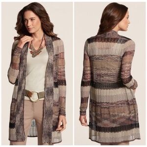 Chico's Space Dye Danika Long Cardigan Sweater Size Large Neutral NEW